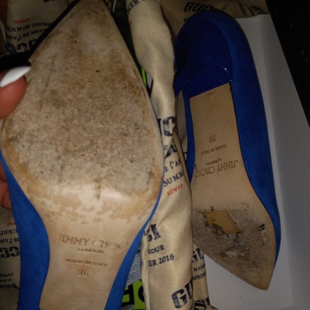 Jimmy CHOO Romy cobalt electric blue suede pumps 100mm Size 6 - Picture 9 of 14